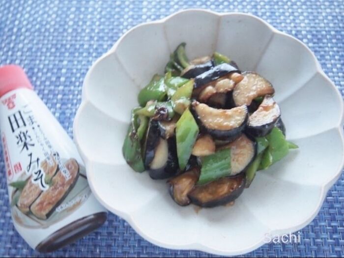 フンドーキン ごま田楽みそで大分県産ピーマンと茄子の味噌炒め