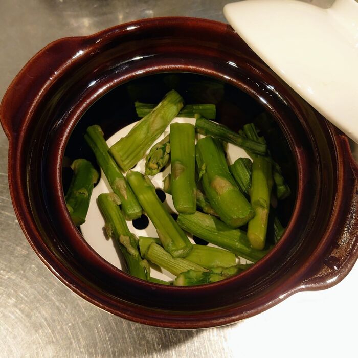 たまたま、アスパラがあったので一緒に