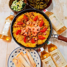 フライパンで簡単♪豪華♪えびとあさりのパエリア×すっきり爽やかJAVATEA(^^)