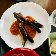 秋茄子の肉味噌ソースがけ