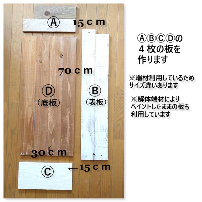 表・底・両サイドとなる板を用意します。