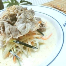 白だしで簡単☆ 豚しゃぶのせ♪ とろ~り豆乳ベジヌードル