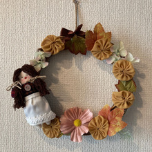 古着リメイク&100均材料で、カントリードールの秋リース(^○^)