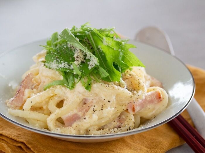 白だしで♪和風カルボナーラうどん