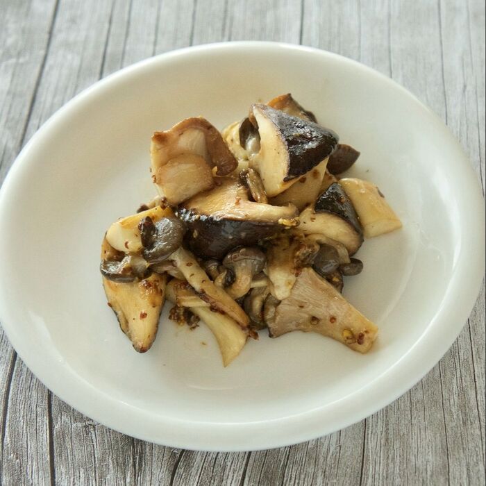 5分で!きのこの白だし粒マスタード炒め 和にも洋にも合うおかず