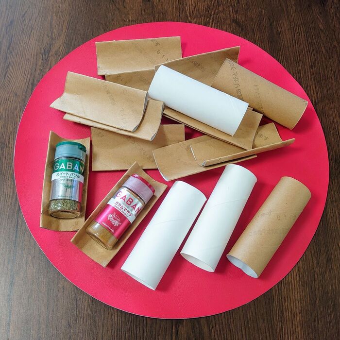 【見て納得】調味料の引出し収納に→トイレットペーパーの芯