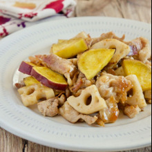 ご飯が進む♪さつまいもと豚肉レンコンの甘辛炒め