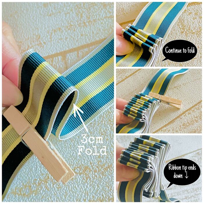 タック作り、ピンからピンまで均等に折りたたみの繰り返しを♪