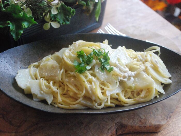 チーズがとろり♫おうちパスタ★じゃがいもとツナ缶のチーズパスタ