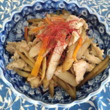 ブタ肉・ゴボウのオイスターソース炒め