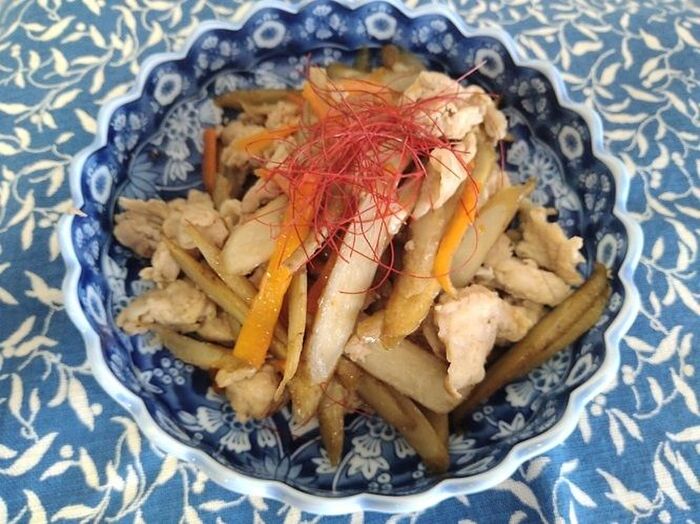 ブタ肉・ゴボウのオイスターソース炒め