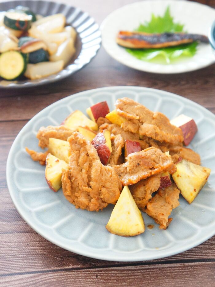 大豆ミートとさつまいものハニーマスタード炒め