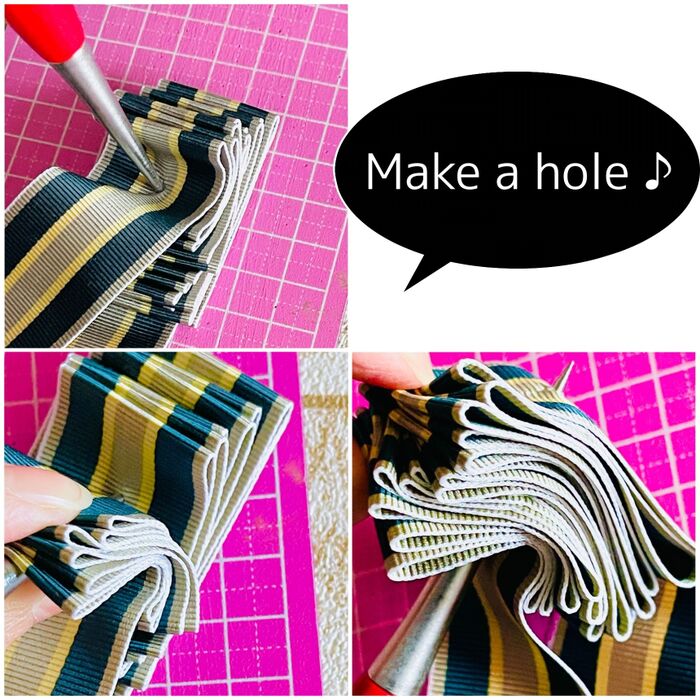 ヒモとおし穴は、目打ちを活用♪