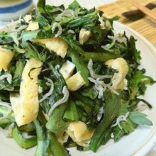 半分火を通すのがイケる♪ 春菊と揚げじゃこのごま油炒め