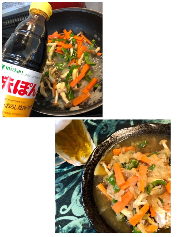 味付けは、味ぽんとラー油