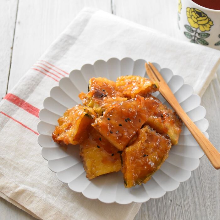 丸亀製麺の天ぷらをおやつにアレンジ!さつまいもとかぼちゃの天ぷらの大学芋風