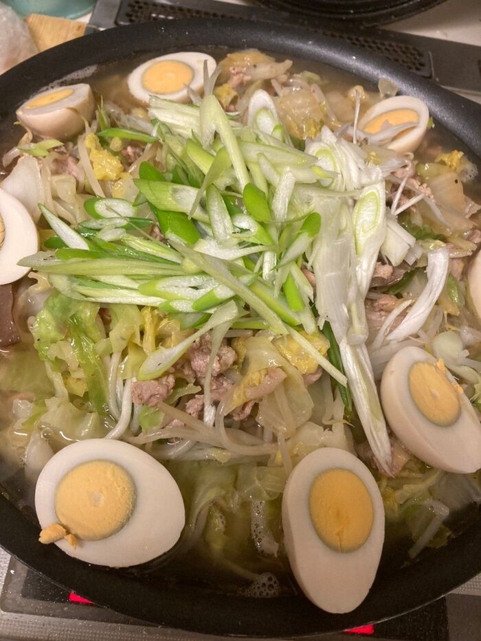 茹で卵と長ネギも乗せました