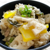免疫力UPレシピ~昆布と蓮根の炊き込みご飯