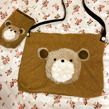 100均クッションカバー&ボアリメイク!ゆる可愛いくまさんの手作りショルダーバッグと巾着(^ ^)