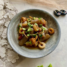 ポン酢でさっぱり〜こんにゃくとちくわのポン酢炒め