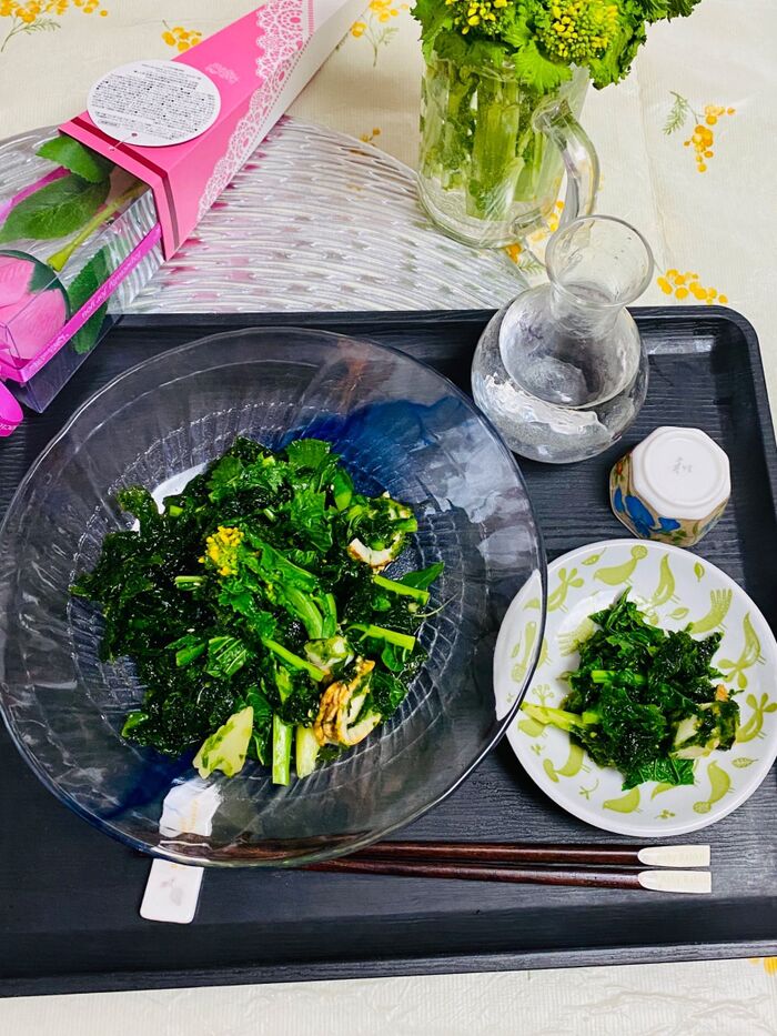 今が旬!あおさのりと菜の花の辛子ポン酢和え🎶