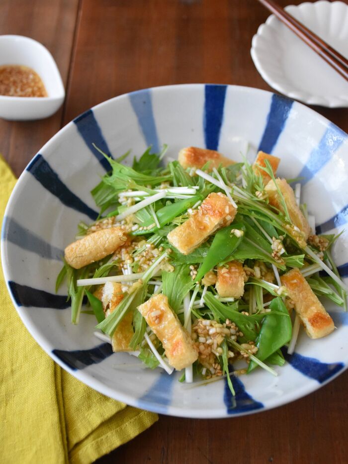 冬野菜でミニおかず!水菜と油揚げの香味サラダ