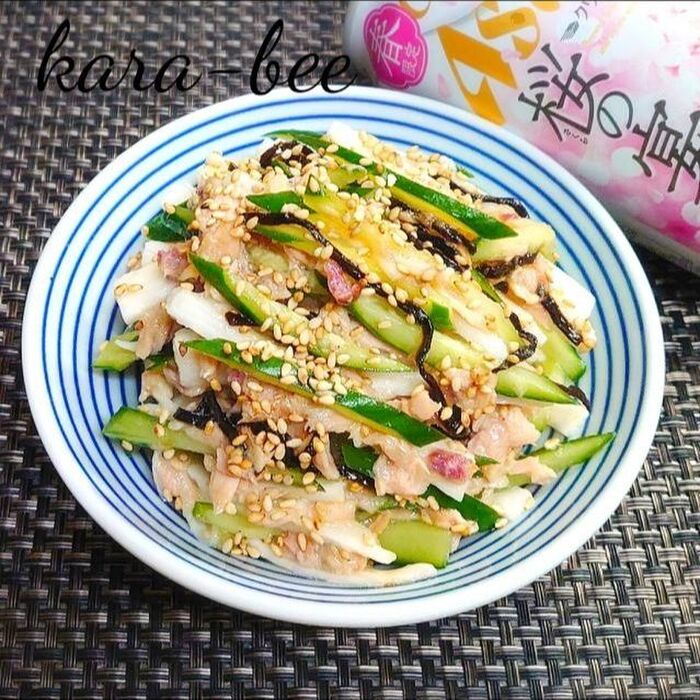 ご飯にかけてもウマっ♪長いもとツナのネバネバ梅わさび塩こんぶ和え
