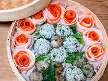 美しいせいろ蒸し!もち米えび焼売と温野菜~中華風