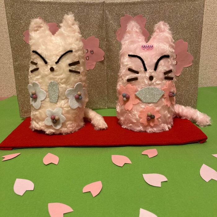 100均材料で簡単に作れる!ゆるかわいい猫ちゃんの手作りひな飾り(^_^)