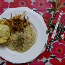 にゅう麺Gカレー、2種類のchip添え