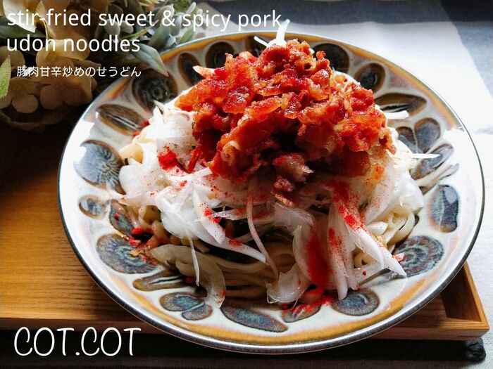 ★豚肉の甘辛炒めのせうどん★