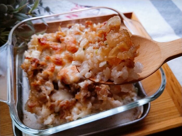 ★豚の甘辛炒めとネギご飯のグラタン★