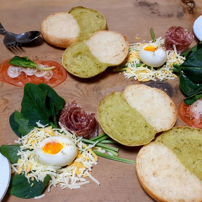 可愛いゆで卵!お洒落な2色パンを作り…セルフサンドイッチ!具沢山サンド!