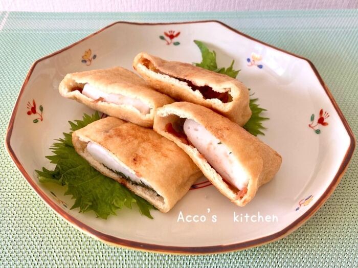サクサク油揚げがたまらない!梅・シソ・はんぺんのふくさ焼き【居酒屋レシピ】