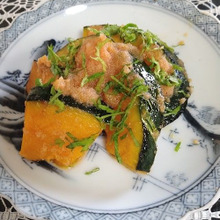 揚げカボチャに明太めんつゆタレ