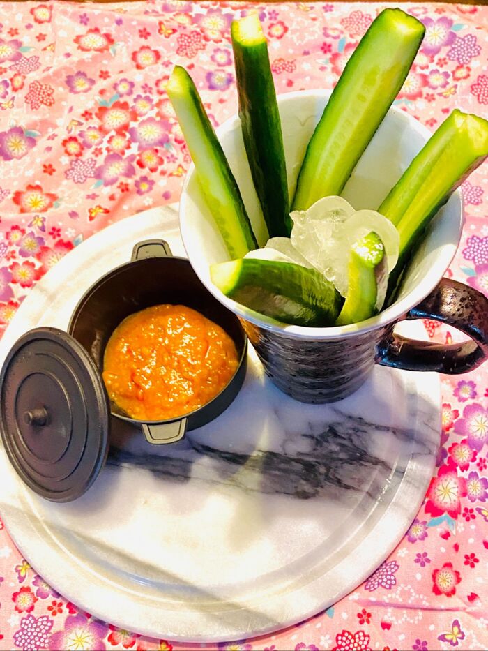 みんな大好きかも?もろきゅう\(^o^)/胡瓜が一番美味しい食べ方かも🎶