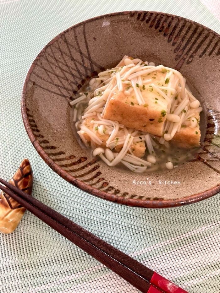 2人分で¥100!ワンパンde厚あげのエノキあんかけ【節約レシピ】