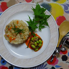 バコンと美味しい浅利ごはん、麻辣枝豆添え