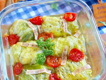 レンジで10分♪味付け1つ♪あれを使って~簡単ミニロールキャベツ