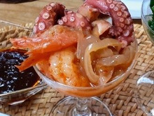 貝だし海鮮キムチ!「生くらげ」「生赤海老」「ボイル真ダコ」