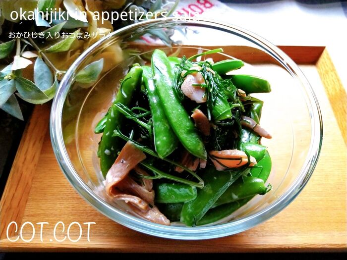 ★シャキシャキ食感とおつまみの定番メンマを入れて。おかひじき入りおつまみサラダ★
