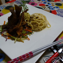 地産地消とは、この事だ!!アイナメから揚げ、雲丹パスタ