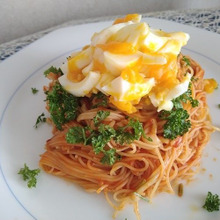 きのこで増量、えのきパスタ