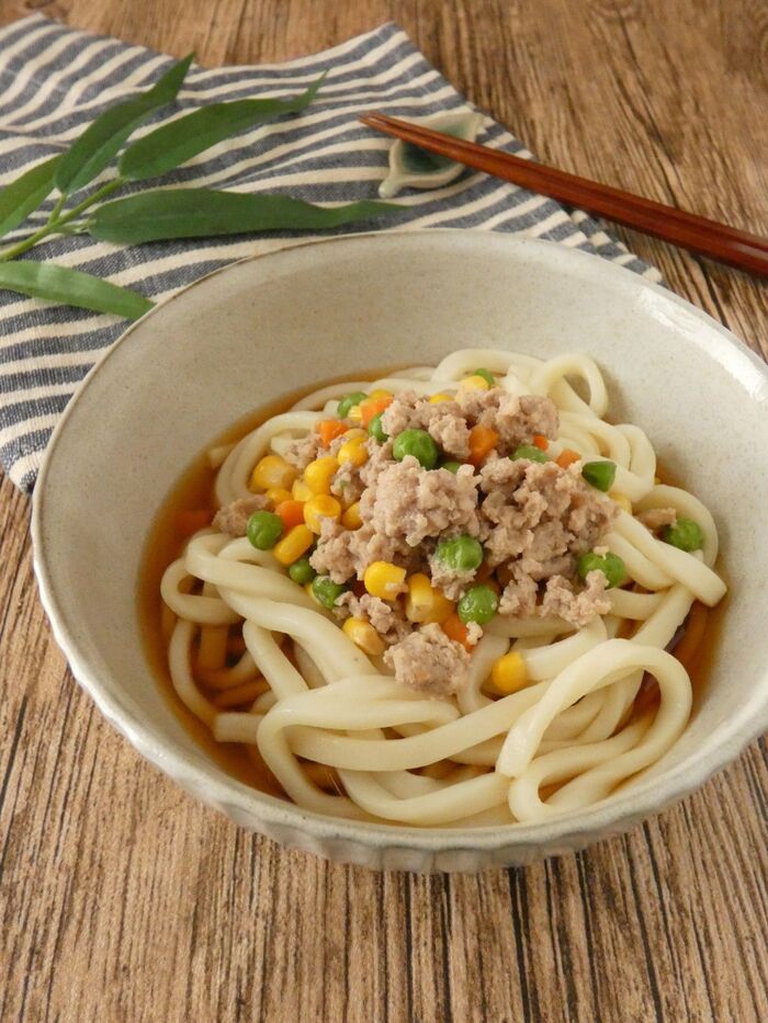 包丁も火も使わない!「レンチン肉そぼろの冷やしうどん」