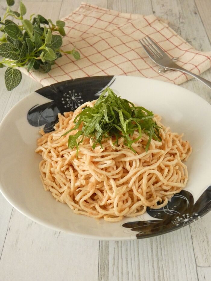 ダイエットにピッタリ「豆腐干の明太子パスタ」