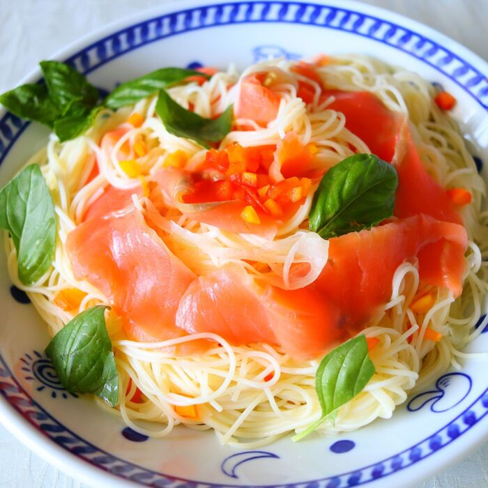 蒸し暑い日に♪サーモンの冷製パスタ