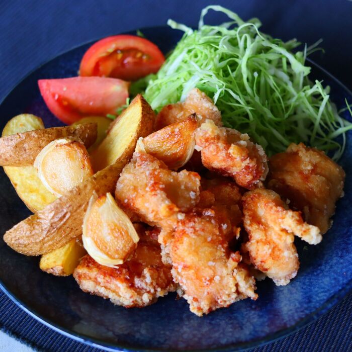 唐揚げを揚げるついでにポテトフライも楽に♪