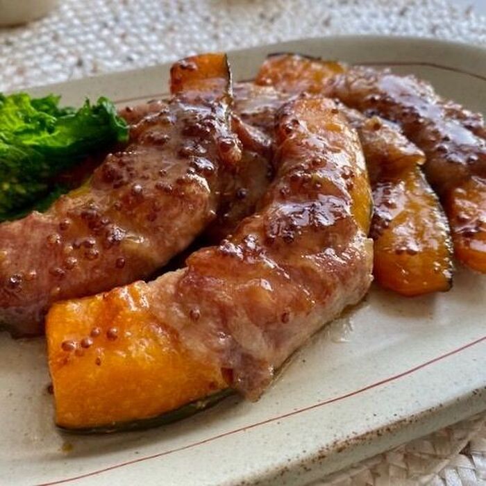 お弁当のおかずにも!肉巻きかぼちゃのハニーマスタード