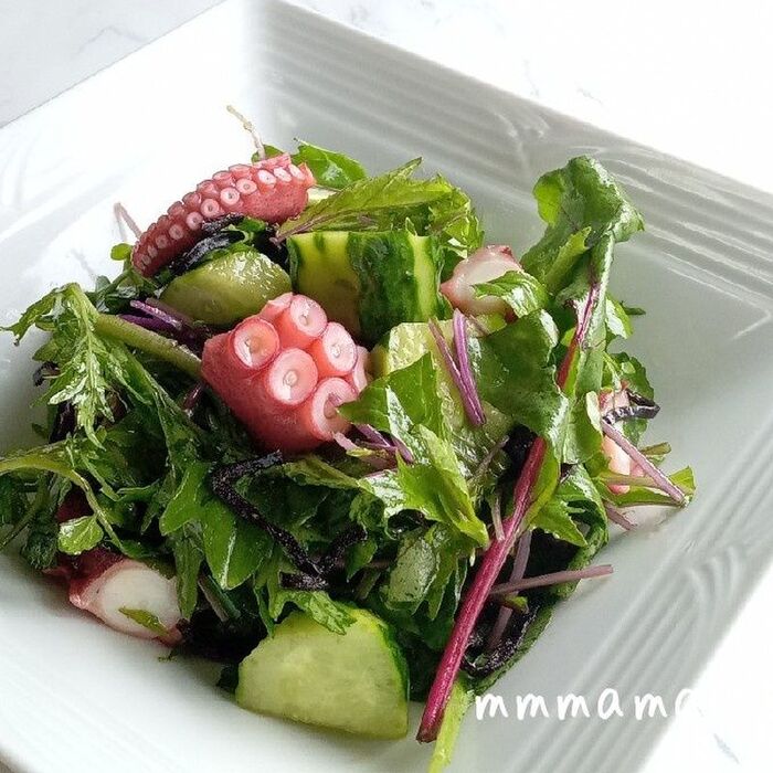 簡単!3分で出来る!ごま油香る♡タコの塩昆布サラダ