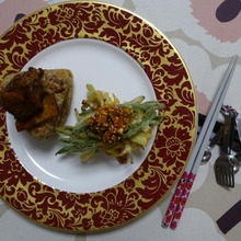 #OnigiriAction リブにぎり、インゲンの天ぷら添え